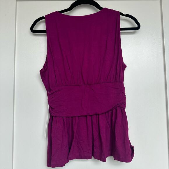 NWT Susana Monaco Gathered Deep V-Neck Sleeveless Top in Magenta, Size Medium - Picture 2 of 5
